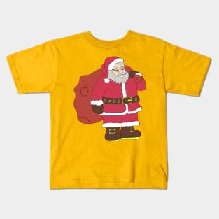 Santa Claus in red with gift bag and eyeglasses Kids T-Shirt